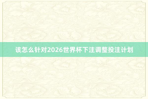 该怎么针对2026世界杯下注调整投注计划